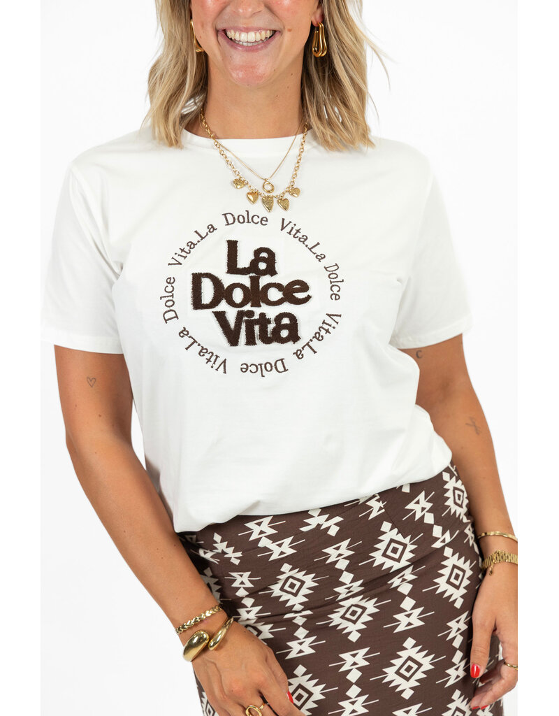 21Jewelz La dolce vita shirt - wit/bruin