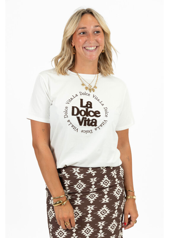 21Jewelz La dolce vita shirt - wit/bruin