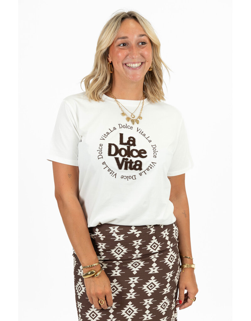 21Jewelz La dolce vita shirt - wit/bruin