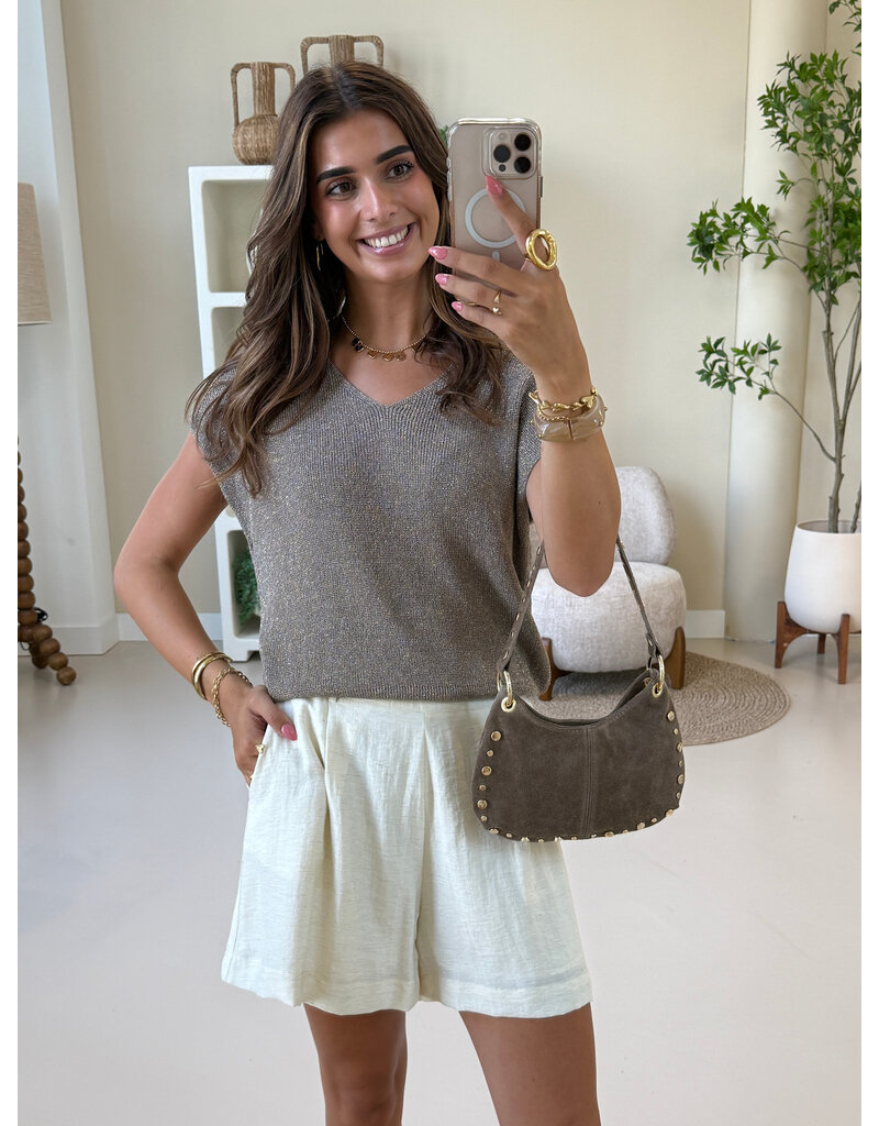 21Jewelz Mouwloze glitter top  - taupe