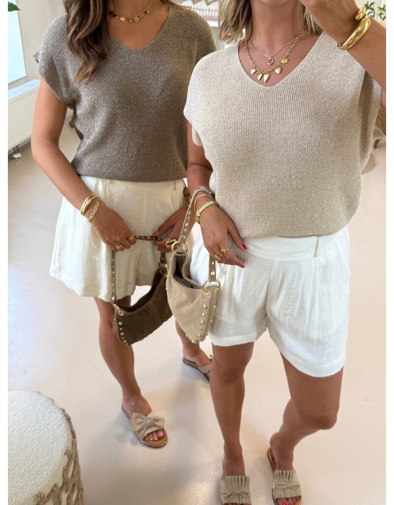21Jewelz Mouwloze glitter top - beige