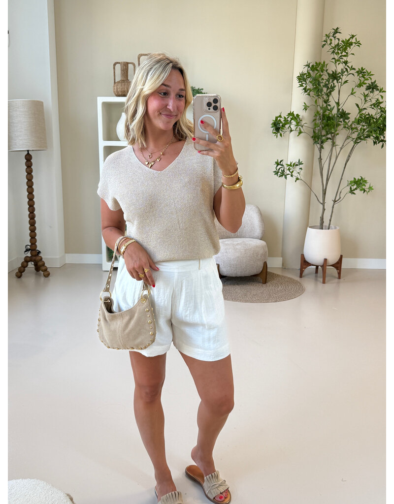 21Jewelz Mouwloze glitter top - beige