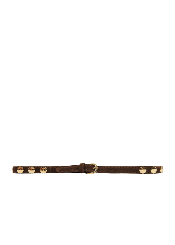21Jewelz Suede riem met gouden studs - donkerbruin