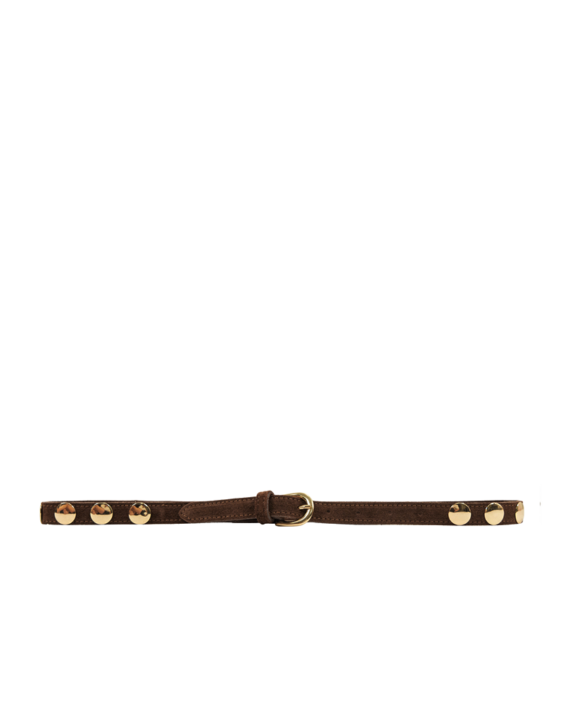 21Jewelz Suede riem met gouden studs - donkerbruin