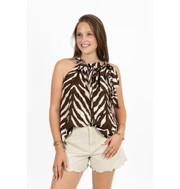21Jewelz Mouwloze top met strik en zebraprint - ecru