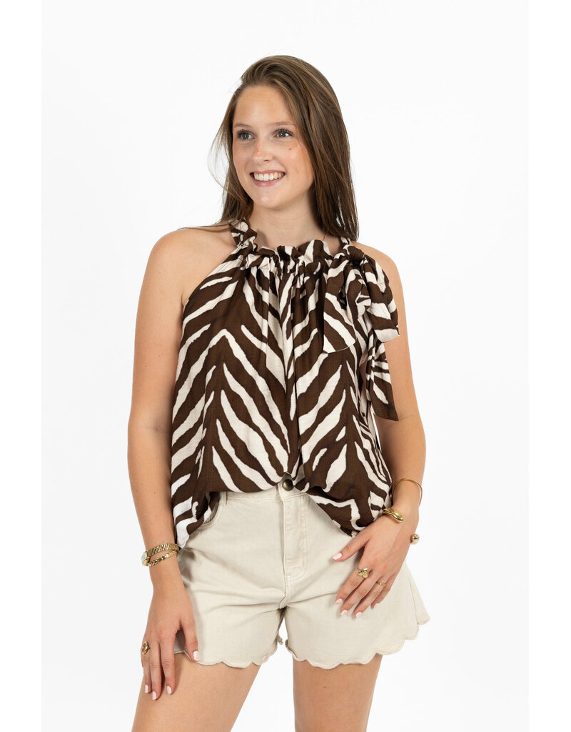 21Jewelz Mouwloze top met strik en zebraprint - ecru
