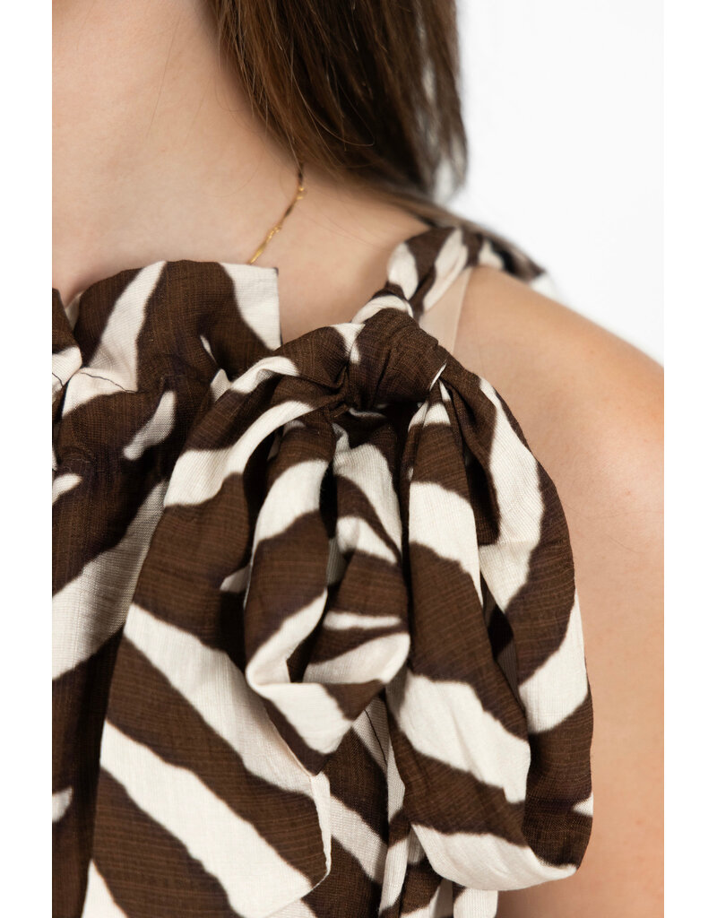 21Jewelz Mouwloze top met strik en zebraprint - ecru