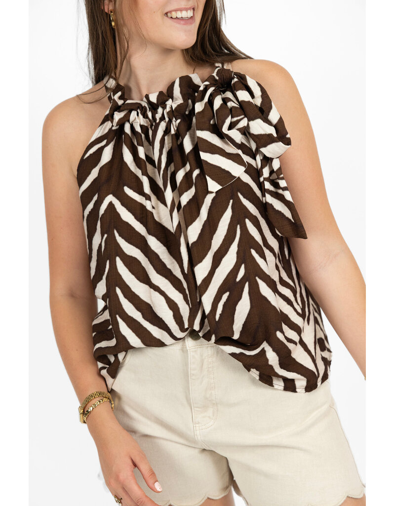 21Jewelz Mouwloze top met strik en zebraprint - ecru