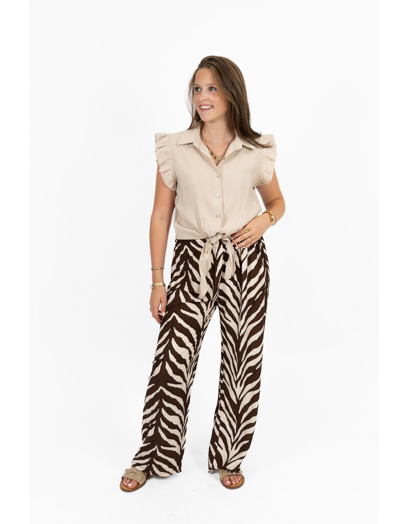 21Jewelz Zomer pantalon met ceintuur en zebraprint - ecru
