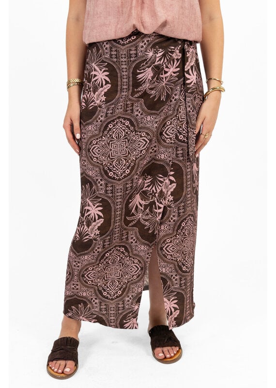 21Jewelz Wikkelrok met zomerse print - bruin/roze