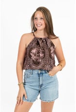 21Jewelz Haltertop met zomerse print en kralen - bruin/roze