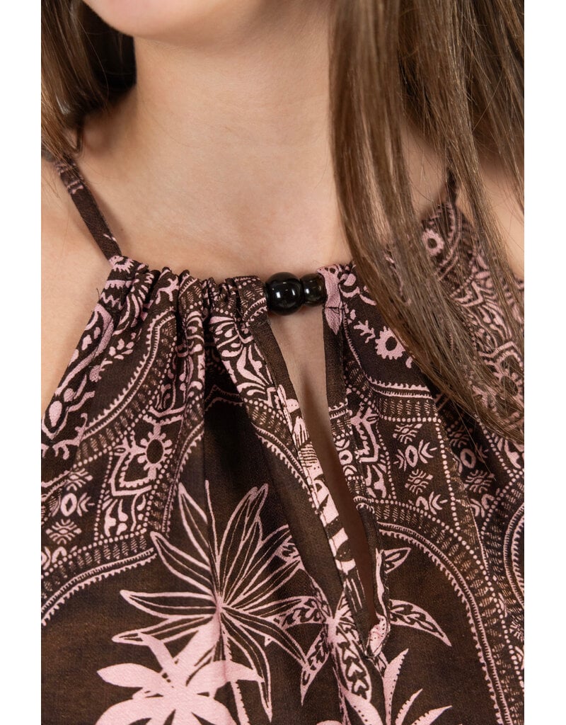21Jewelz Haltertop met zomerse print en kralen - bruin/roze