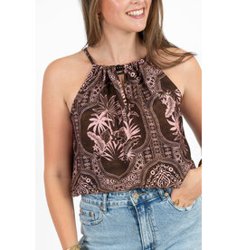 21Jewelz Haltertop met zomerse print en kralen - bruin/roze