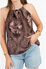 21Jewelz Haltertop met zomerse print en kralen - bruin/roze