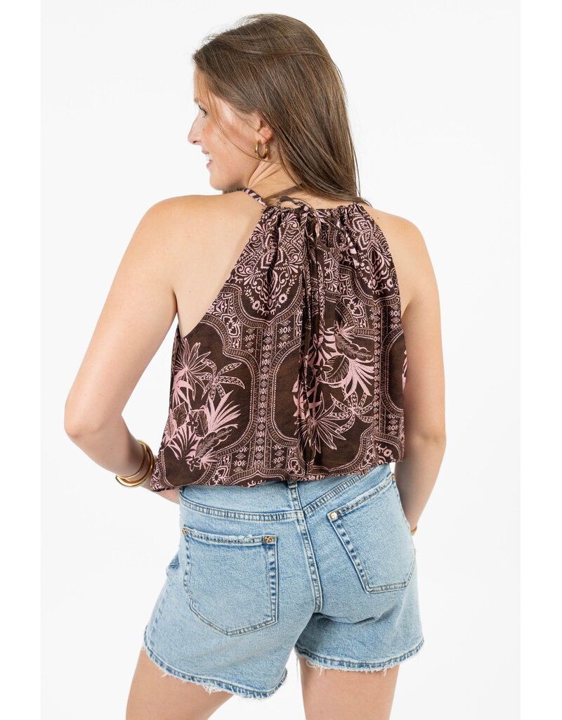21Jewelz Haltertop met zomerse print en kralen - bruin/roze