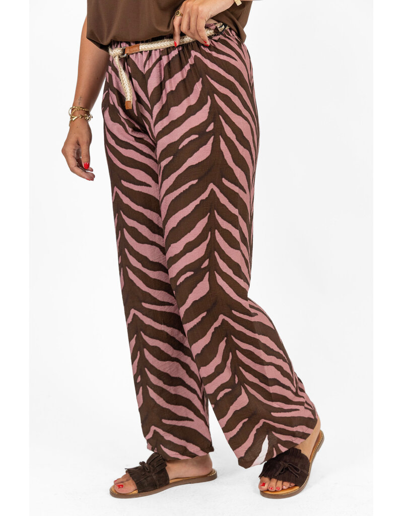 21Jewelz Zomer pantalon met ceintuur en zebraprint - roze