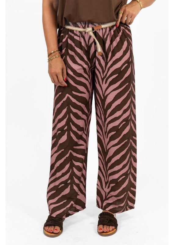 21Jewelz Zomer pantalon met ceintuur en zebraprint - roze