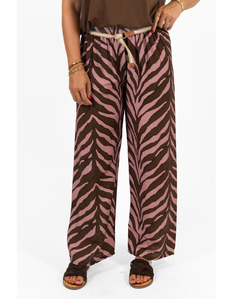 21Jewelz Zomer pantalon met ceintuur en zebraprint - roze