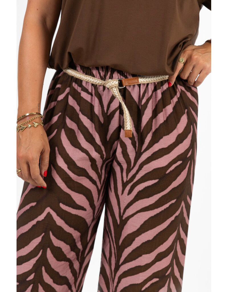 21Jewelz Zomer pantalon met ceintuur en zebraprint - roze