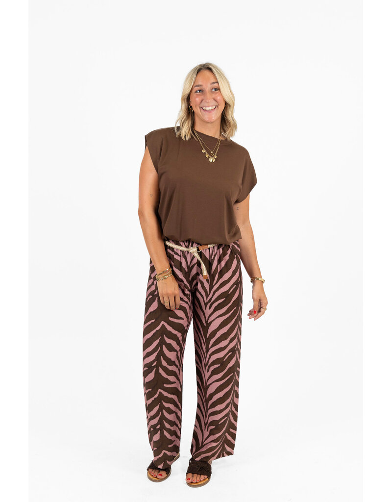21Jewelz Zomer pantalon met ceintuur en zebraprint - roze