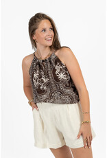 21Jewelz Haltertop met zomerse print en kralen - bruin/ecru
