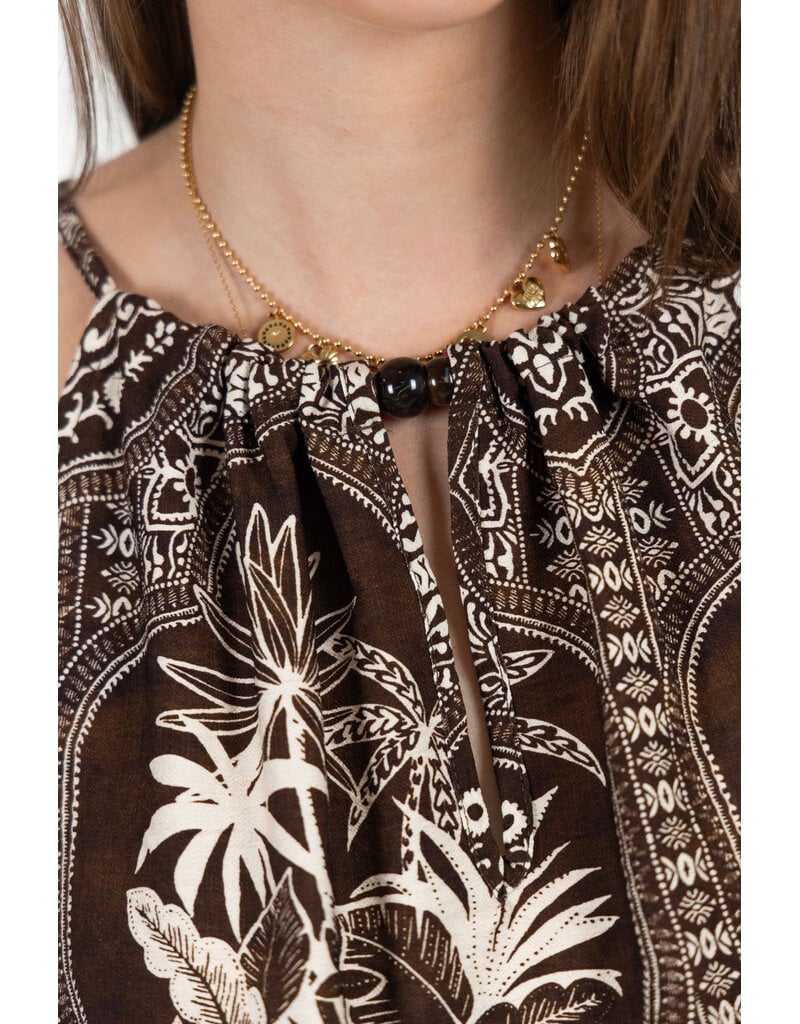 21Jewelz Haltertop met zomerse print en kralen - bruin/ecru