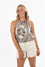 21Jewelz Haltertop met zomerse print en kralen - bruin/ecru