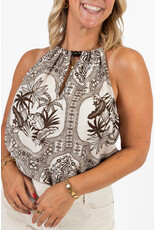 21Jewelz Haltertop met zomerse print en kralen - bruin/ecru