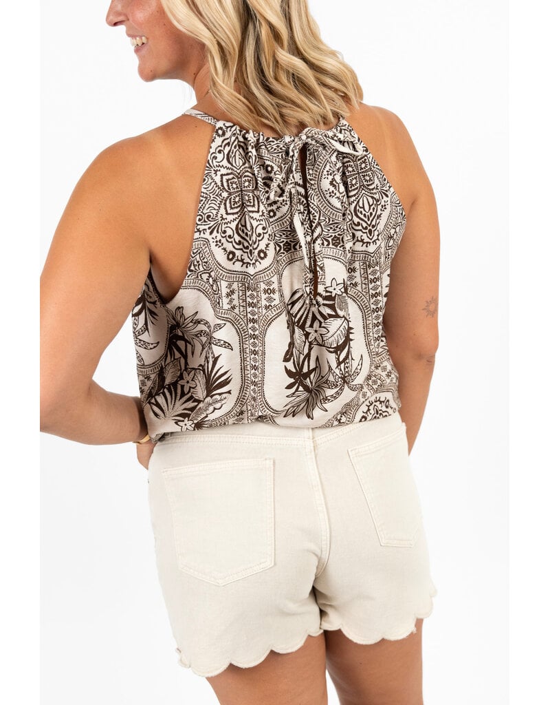 21Jewelz Haltertop met zomerse print en kralen - bruin/ecru