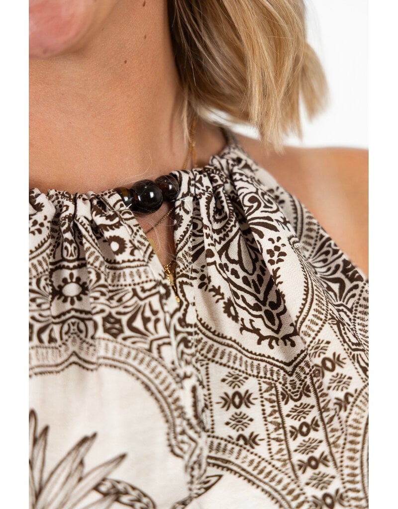21Jewelz Haltertop met zomerse print en kralen - bruin/ecru