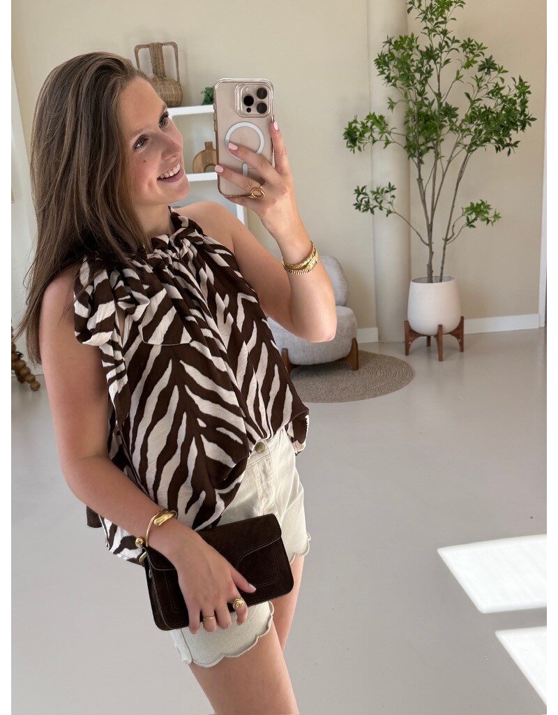 21Jewelz Mouwloze top met strik en zebraprint - ecru