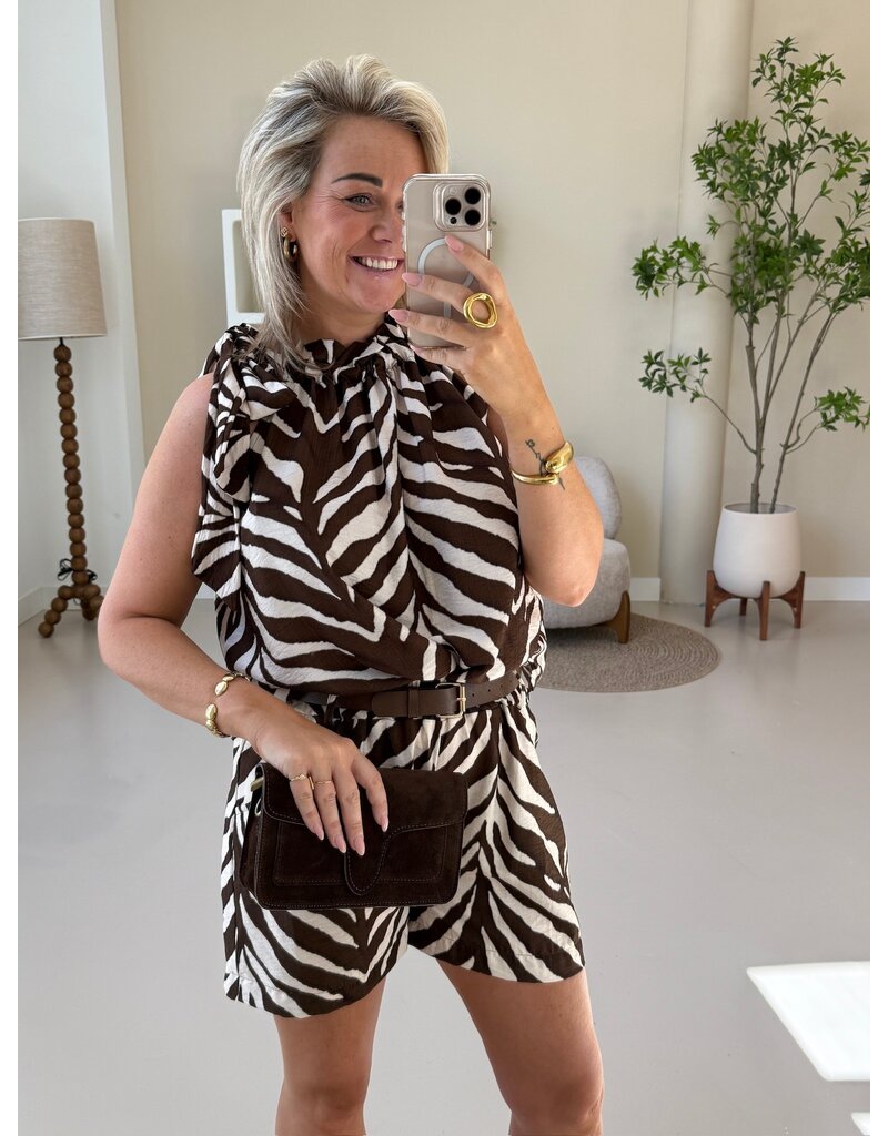 21Jewelz Mouwloze top met strik en zebraprint - ecru