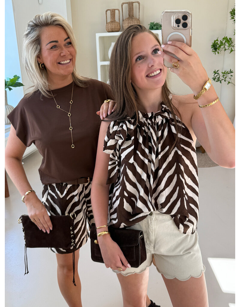 21Jewelz Mouwloze top met strik en zebraprint - ecru