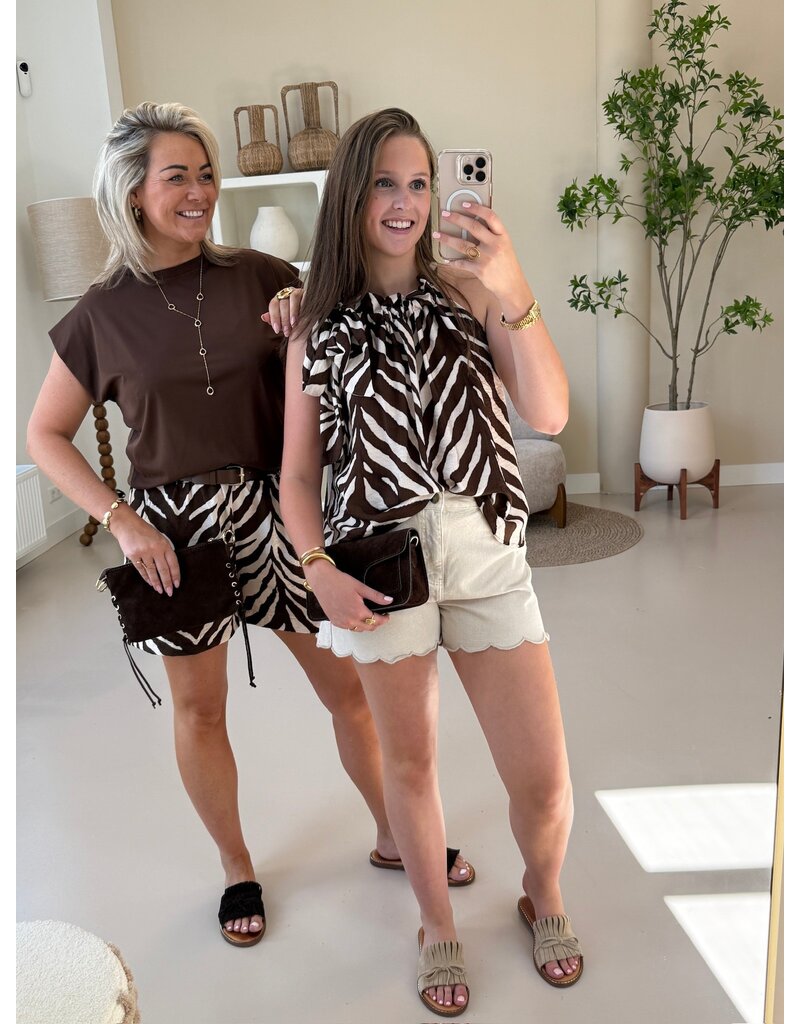 21Jewelz Mouwloze top met strik en zebraprint - ecru
