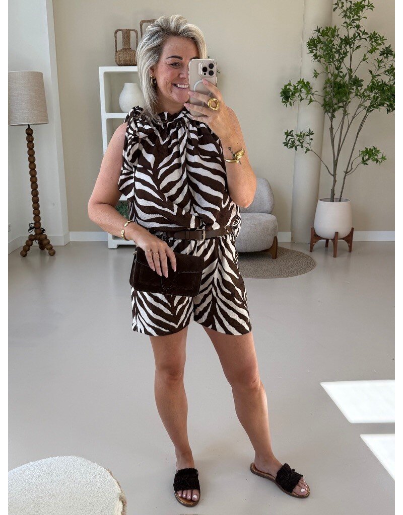21Jewelz Short met riem & zebraprint - ecru