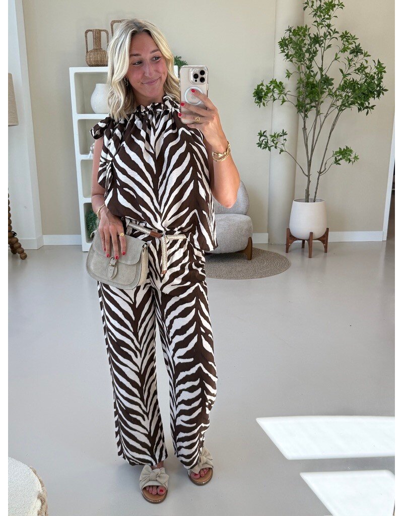 21Jewelz Zomer pantalon met ceintuur en zebraprint - ecru