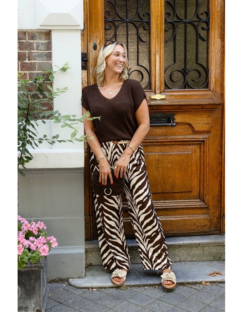 21Jewelz Zomer pantalon met ceintuur en zebraprint - ecru