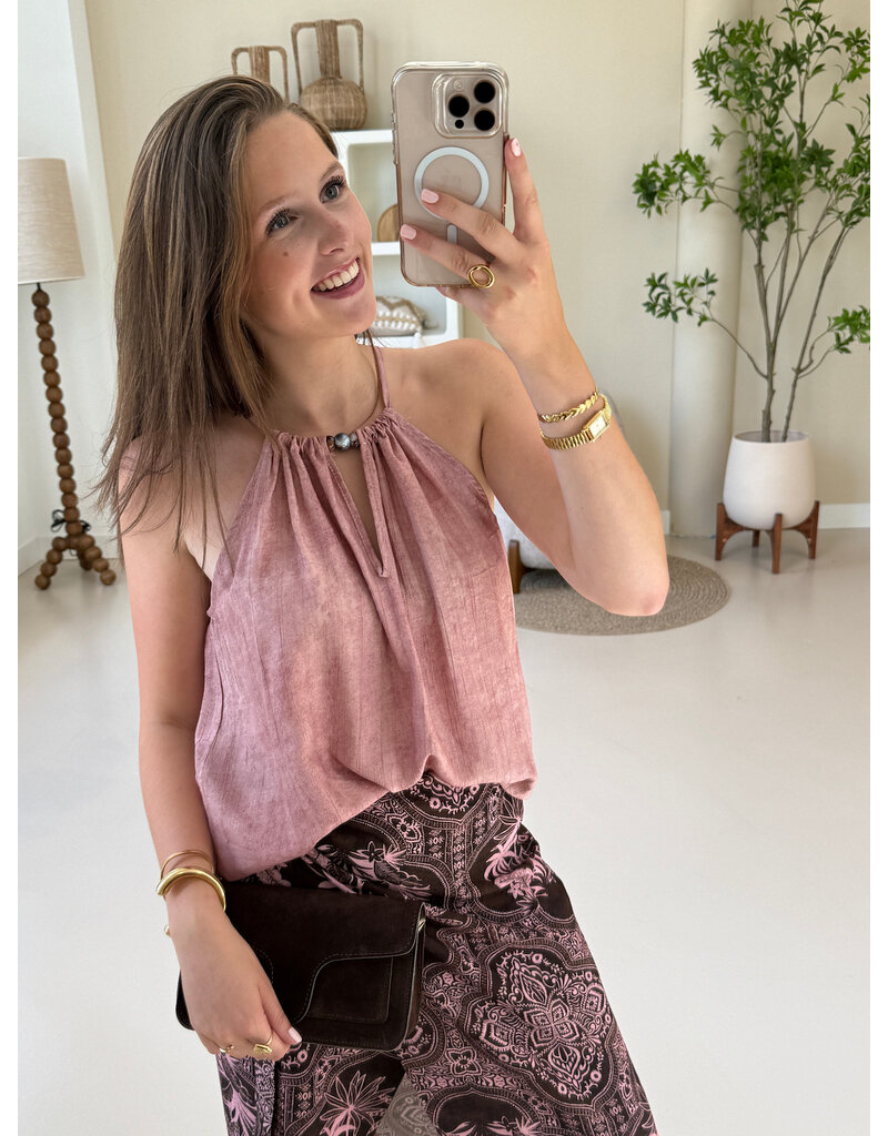21Jewelz Effen haltertop met kralen - roze