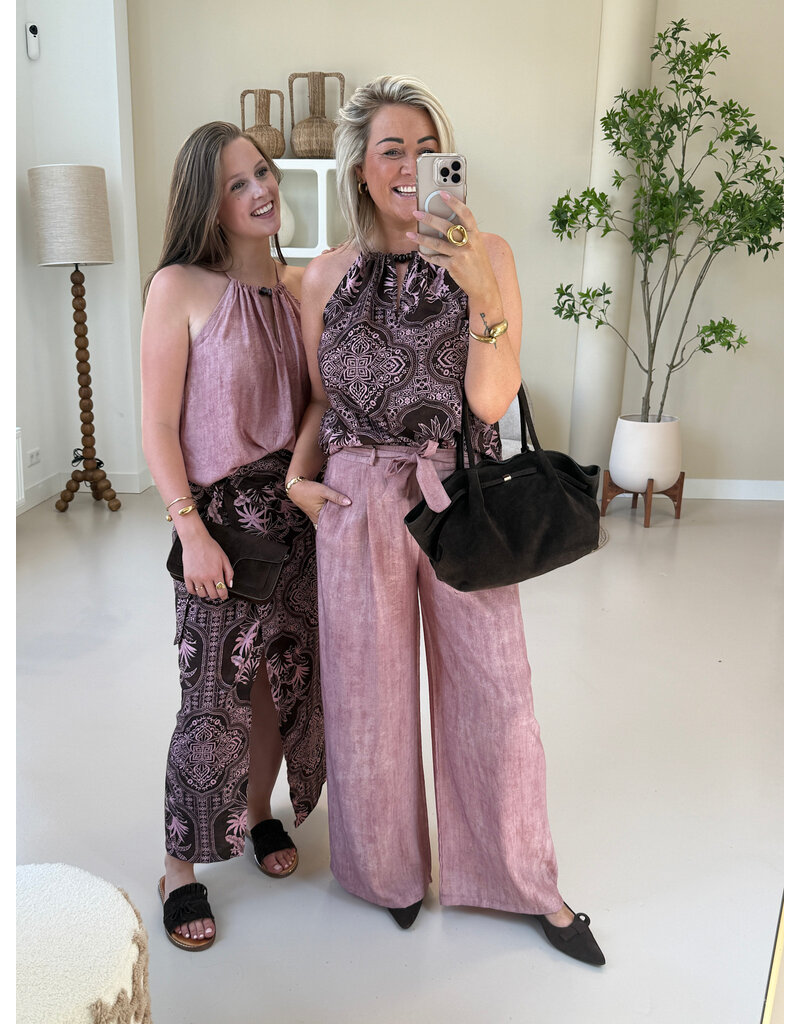 21Jewelz Haltertop met zomerse print en kralen - bruin/roze