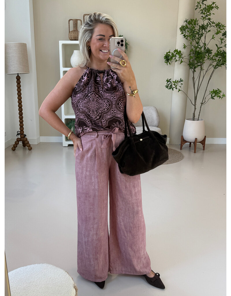 21Jewelz Haltertop met zomerse print en kralen - bruin/roze