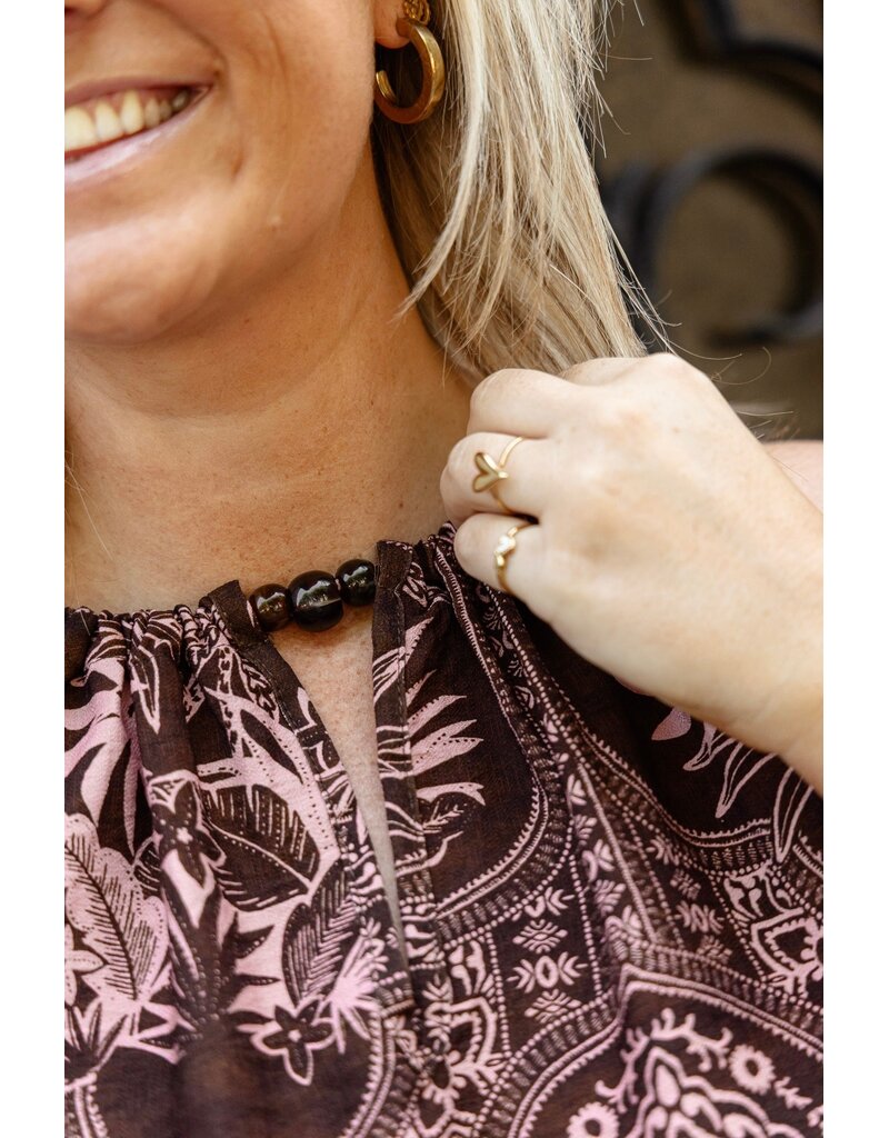 21Jewelz Haltertop met zomerse print en kralen - bruin/roze
