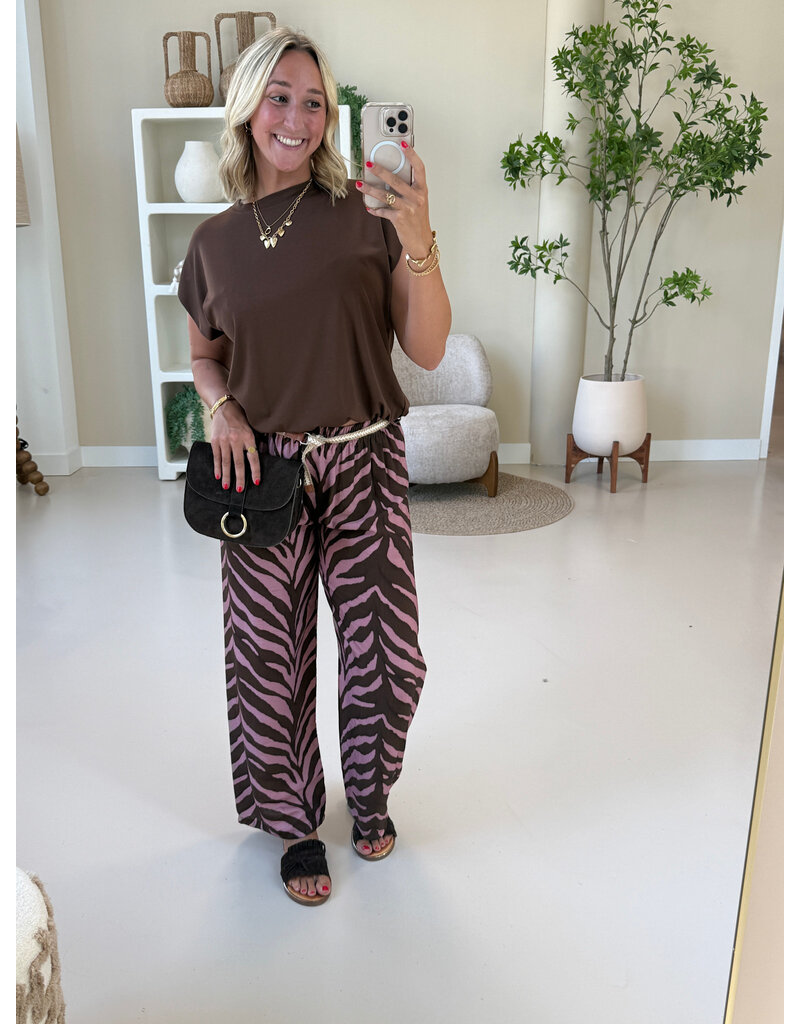 21Jewelz Zomer pantalon met ceintuur en zebraprint - roze