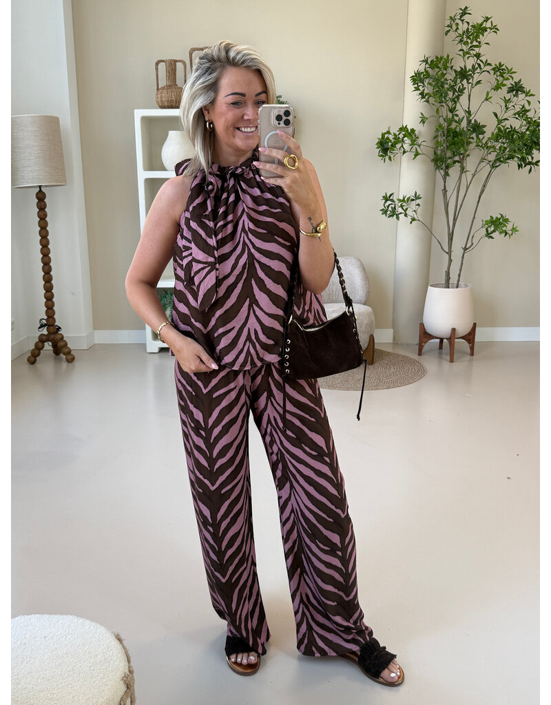 21Jewelz Zomer pantalon met ceintuur en zebraprint - roze