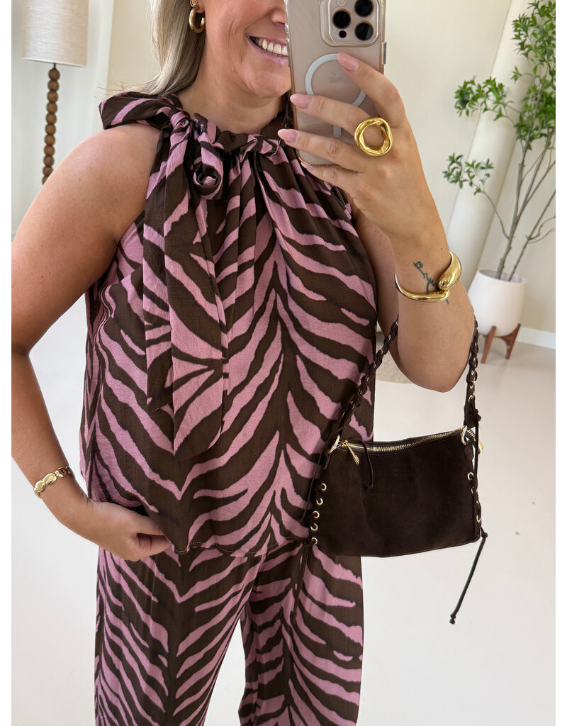 21Jewelz Zomer pantalon met ceintuur en zebraprint - roze