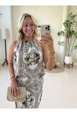 21Jewelz Haltertop met zomerse print en kralen - bruin/ecru