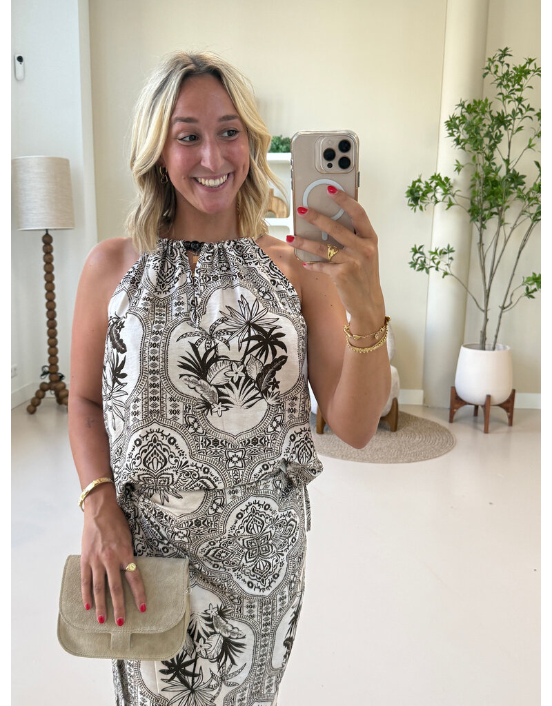 21Jewelz Haltertop met zomerse print en kralen - bruin/ecru