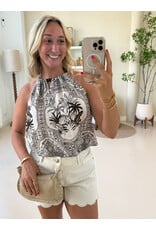 21Jewelz Haltertop met zomerse print en kralen - bruin/ecru