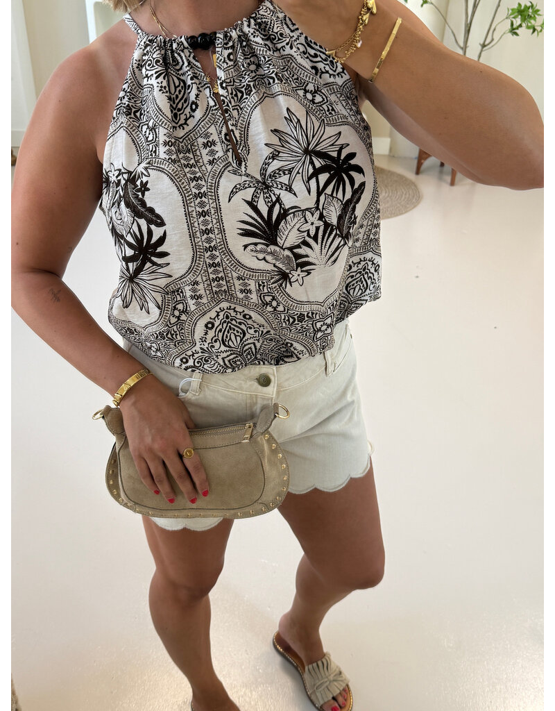 21Jewelz Haltertop met zomerse print en kralen - bruin/ecru