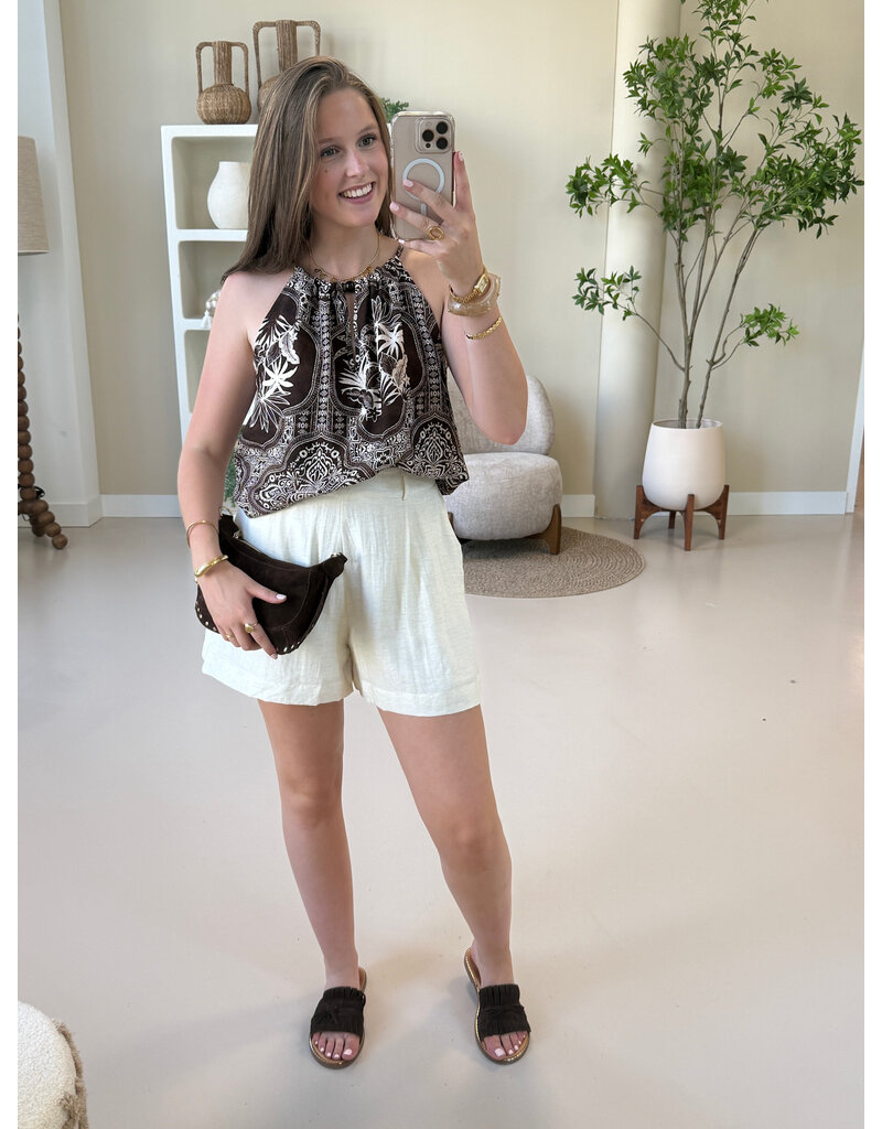 21Jewelz Haltertop met zomerse print en kralen - bruin/ecru
