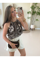 21Jewelz Haltertop met zomerse print en kralen - bruin/ecru